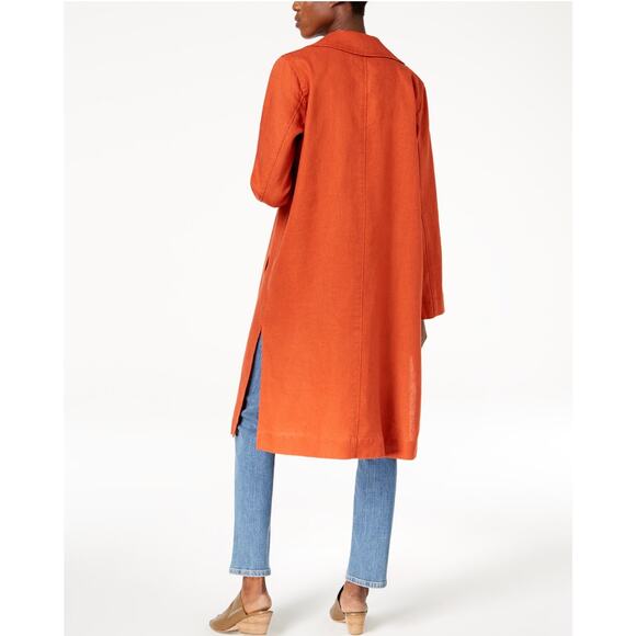 Eileen Fisher Organic Linen Trench Coat Orange Women’s Size PP (2P/4P)‎ - Picture 2 of 13
